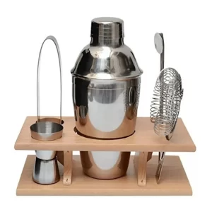 SET DE COCTELERIA CON BASE DE BAMBOO 5 PIEZAS