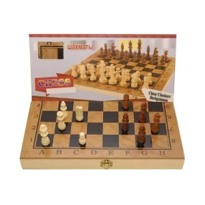 AJEDREZ DE MADERA 3 EN 1 BACKGAMMON Y DAMAS (Mediano)
